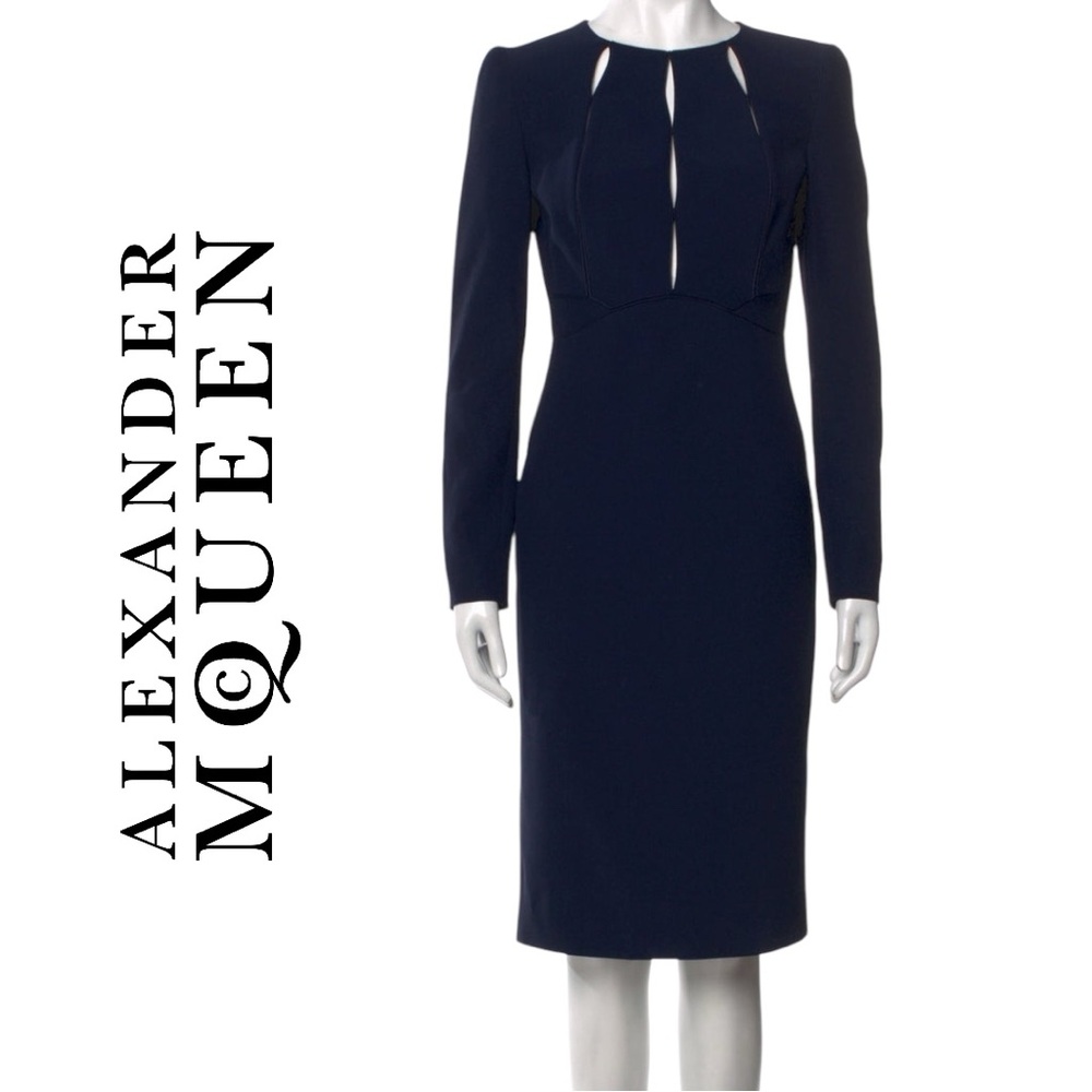 Alexander McQueen Women’s Black Cut Out Crew Neck Knee Length Dress - Size 46/14